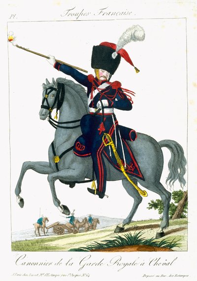Kuninkaallisen vartijan ratsastettu tykki, Troupes Francaises, pubi. chez Basset, Pariisi, noin 1790 tekijältä French School