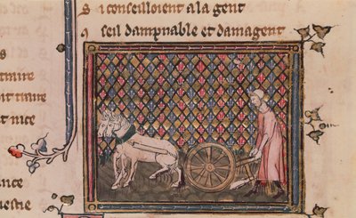 Ms.1044 f.21v Mies, joka on velvollinen työskentelemään elantonsa eteen, Ovide Moralisesta, kirjoittanut Chretien Legouais tekijältä French School
