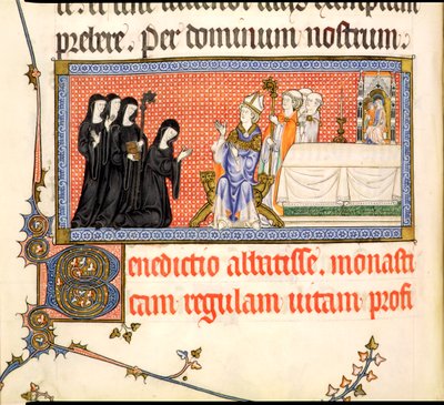 Ms.298 f82v Abbessin esitys, Metzin paavista, kirjoitettu Raymond Barille, Metzin piispalle, 1302-16 tekijältä French School