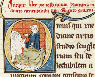 Ms 1003 fol.79 Lääkäri diagnosoi potilasta, teoksesta Oeuvres de Galien, kirjoittaja Claudius Galenus (n. 130-n. 201) tekijältä French School