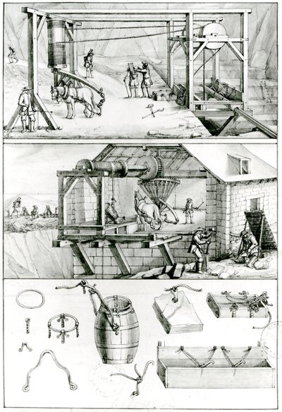 Ms 1064 fol.8 A Slate Quarry, Descriptions des Arts et Metiers tekijältä French School
