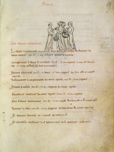 Ms 1175 f.59r Naiset ostavat munia, Vieil Rentier dAudenarde, 1291-1302 tekijältä French School