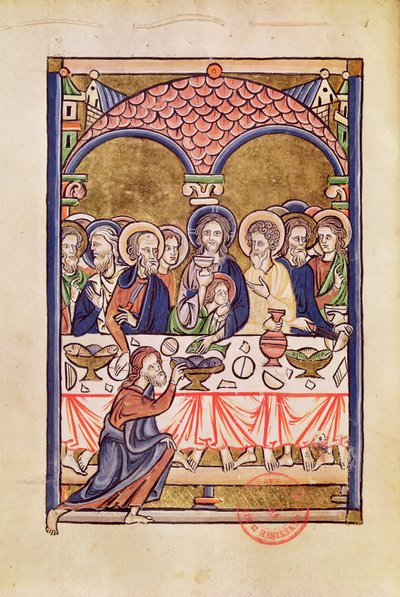 Ms 1273 fol.12v Viimeinen ehtoollinen, psalterista tekijältä French School