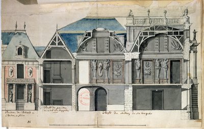 Ms 130736 Louis Le Vaun ((1612-70) rakentaman Versaillesin linnan siiven poikkileikkaus (wc paperilla) tekijältä French School