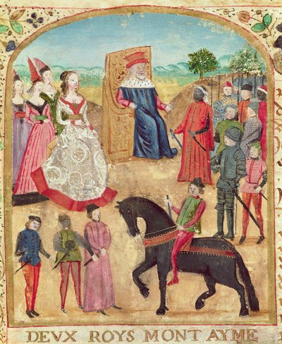 Ms 1335 f.1 Margaret of York esitellään tulevalle aviomiehelleen Charles Boldille 27. kesäkuuta 1468 Dammessa tekijältä French School