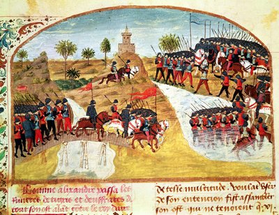 Ms 1335 f.62v Miten Aleksanteri Suuri (356-323 eKr.) ylitti Tigriksen ja Eufratin Vie dAlexandre le Grandista tekijältä French School