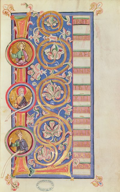 Ms 14 fol.23 Historioitu alkukirjain L medaljoneilla, Evankeliaarista tekijältä French School