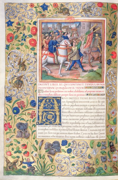 Ms. 1581 f. 211v Kuvitus kirjasta XI (Kyyroksen ensimmäisestä vuodesta Aleksanteri Suuren kuolemaan), luvusta 1 juutalaisten antiikin (Antiquitates Judaicae) kirjasta Flavius Josephus - Ho tekijältä French School
