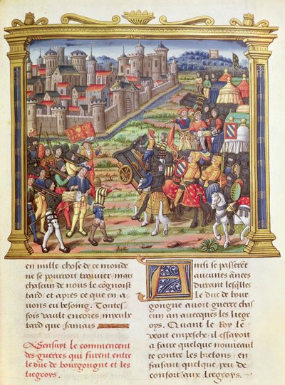 Ms 18 fol.36r Sota Charles Bold, Burgundin ja Liegen herttua välillä 1467-68, Philippe of Comminesin muistelmista (1445-1509) tekijältä French School