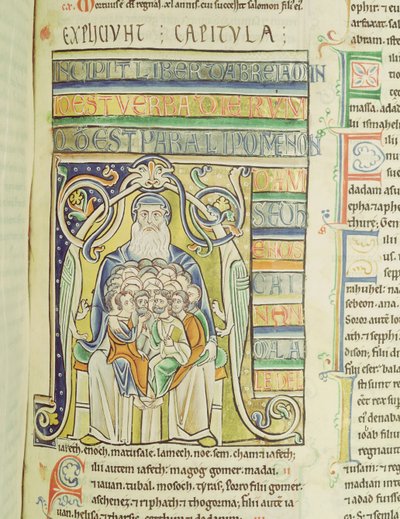 Ms 1 f.256 Historioitu kirjain A, joka kuvaa sukupolvia Abrahamin helmassa, Souvignyn Raamatusta tekijältä French School