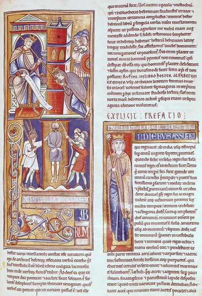 Ms 1 fol.284r Esther ja Ahasverus ja Hamanin hirttäminen, Souvignyn Raamatusta tekijältä French School