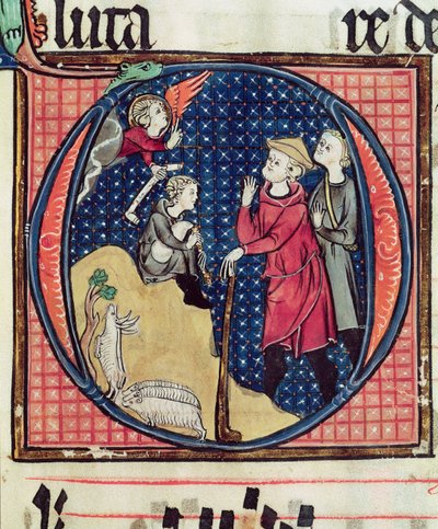 Ms 240 fol.16 Ilmoitus paimenille, antifonaalista, 1257 tekijältä French School