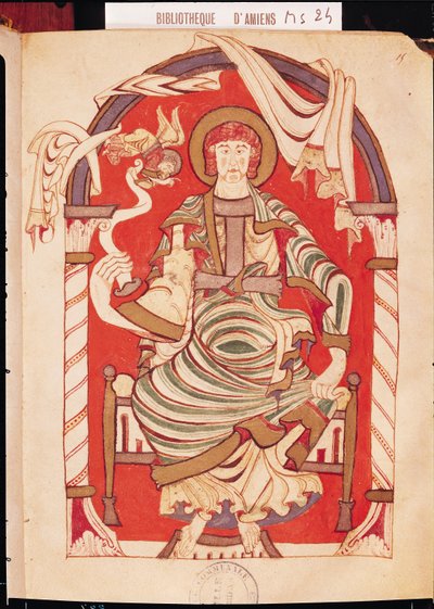 Ms 24 fol.15 St. Matthew, kuvitus Corbie-luostarin evankeliumista tekijältä French School