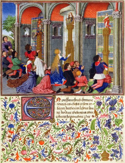 Ms 2617 Arcitas rukoilee Marsia, Palemon rukoilee Venusta, Emily rukoilee Dianaa, La Teseida, kirjoittanut Giovanni Boccaccio (1313-75) 1340-41 tekijältä French School