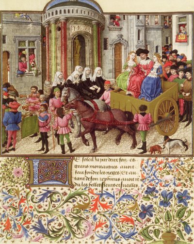 Ms 2617 Theseus tekee voiton Ateenaan La Teseidasta, Giovanni Boccaccio (1313-75) 1340-41 tekijältä French School