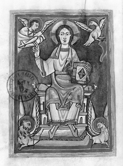 Ms 2657 fol. 1v Kristus Majesteetissa, siunauksesta tekijältä French School