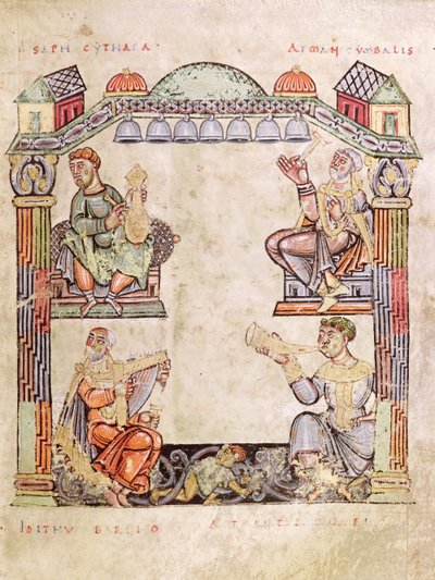 Ms 2 fol.11 (6) Neljä muusikkoa, kirjasta Tuntikirja tekijältä French School