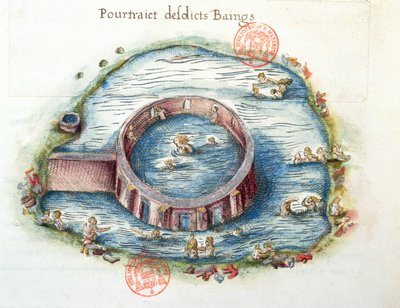 Ms 3242 The Baths of Bourbon-Lancy, kuvitus Nicolas de Nicolayn Generale Description du Bourbonnais