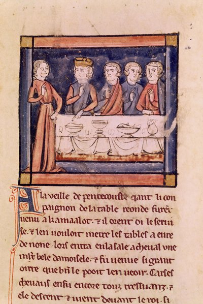 Ms 3347 fol.214 Helluntain aattona..., Livre de Sir Lancelot du Lac tekijältä French School