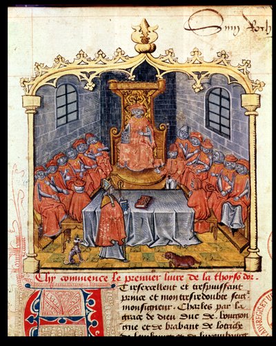 Ms 363 Kaarle Rohkea (1433-77) Burgundin herttua ja Kultaisen Fleecen ritarikunnan ritarit, Guillaume Filastren teoksesta The History of the Golden Fleece, 1400-luvun puoliväli (katso myös 1 tekijältä French School