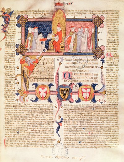 Ms 371 f.1 Jean Andre esittelee työtään paavi Clement V:lle (n. 1260-1314) tekijältä French School