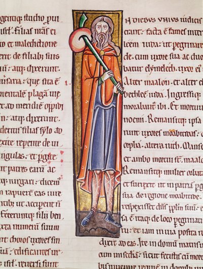 Ms 3 fol.76 Historioitu alkukirjain I, jossa Elimelech lähtee matkalle, Saint-Sulpice de Bourgesin Raamatusta tekijältä French School