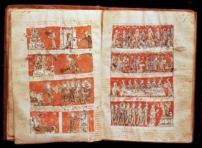 Ms 408 kohtauksia opiskelijoiden elämästä College of the Blessed Virgin -yliopistossa Pariisissa, College of Hubantin perussäännöstä, 1387 tekijältä French School