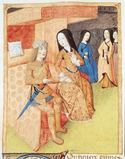 Ms 493 f.74v Aeneas ja Dido, Vergilius (70-19 eKr.) teoksista 1469 tekijältä French School