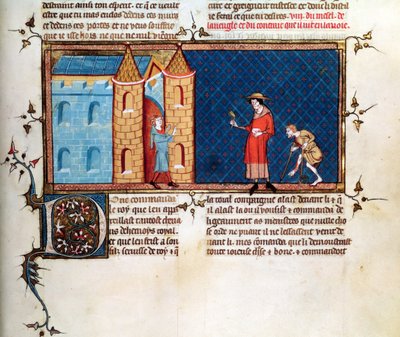 Ms 5080 fol.373r Kaksi spitaalista kerjäämässä, Le Miroir Historialista, Vincent de Beauvais tekijältä French School