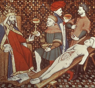 Ms 5193 f.290v Nero leikkaamassa äitiään Jean Sans Peur -julkaisusta The Cases of Men, jonka kuvitti Giovanni Boccaccio (1313-75) n. 1410 tekijältä French School