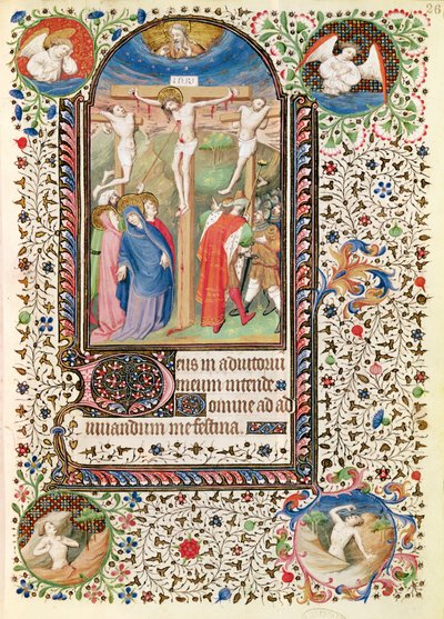 Ms 547 fol.26 Ristiinnaulitseminen, Poitiersin naisen käyttämästä Tuntikirjasta tekijältä French School