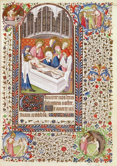 Ms 547 fol.36 Kristuksen hautaus, Poitiersin naisen käyttämästä Tuntikirjasta tekijältä French School