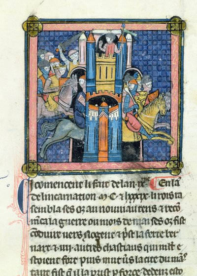 Ms 702 fol.295 The Taking of Le Mans, Philippe-Auguste (1165-1223) vuonna 1189 tekijältä French School