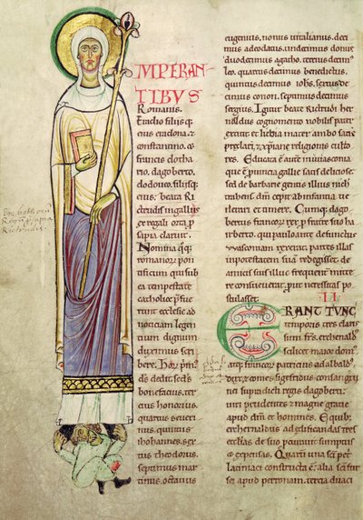 Ms 846 fol.137v Historioitu alkukirja I, joka kuvaa St. Richrudiusta, Recueil de Vie des Saints tekijältä French School