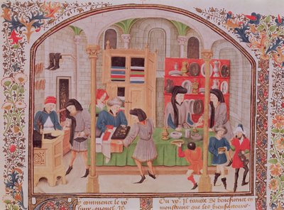 Ms 927 f.145r The Mint, Aristoteleen teoksesta Ethics, Politics, Economics, ranskankielisestä Nicholas Oremen käännöksestä tekijältä French School