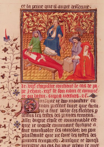 Ms Fr.226 fol.253v. Paavi Johannes XII rankaisi vihollisiaan palattuaan Roomaan vuonna 964 tekijältä French School