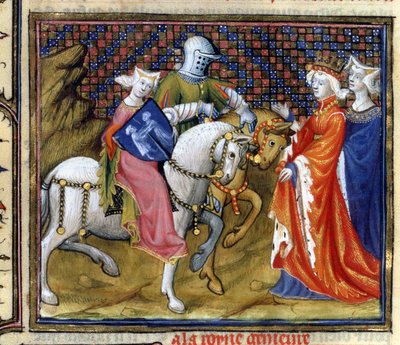 rouva Fr. 120 The Lady of the Lake Meeting Guinevere, The Story of the Lancelot in La Quite de Saint Graal tekijältä French School