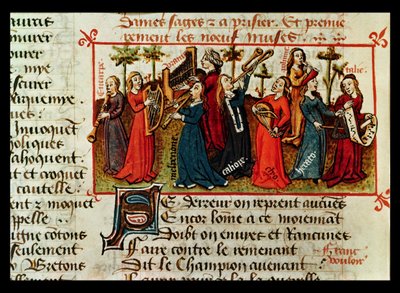 Ms Fr 12476 Fol.109v Martin le Francin (1410-61) Le Champion des Damesin yhdeksän muusaa 1451 tekijältä French School