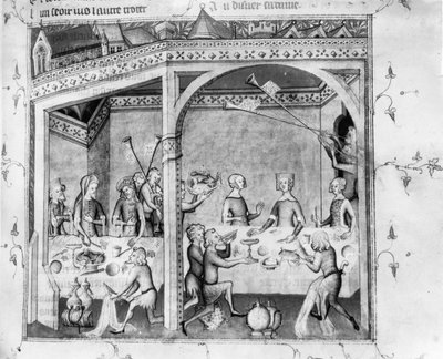 Ms Fr 1584 Muusikot viihdyttämässä juhlissa, n. 1370 (käsikirjoitus) tekijältä French School