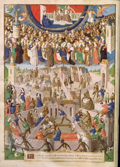 Ms Fr 18 Fol.3v Jumalan kaupunki, Raoul de Preslesin käännöksestä Pyhän Augustinuksen teoksista, n. 1469-1473 tekijältä French School
