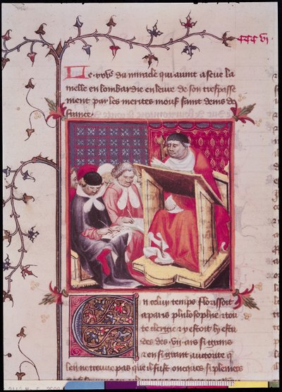Ms Fr 2608 Fol.295v Professori Pariisin yliopistossa Grandes Chroniques de Francesta, n. 1400 tekijältä French School