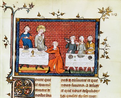 Ms Fr. 5716 f.213 St. Louis Feeding the Poor, St. Louisin elämä ja ihmeet, n. 1330-40 tekijältä French School