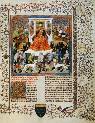 Ms Fr 616 fol.13 Metsästykseen valmistautuminen, Gaston Phebus de Foix (1331-91) Livre de la Chassesta tekijältä French School