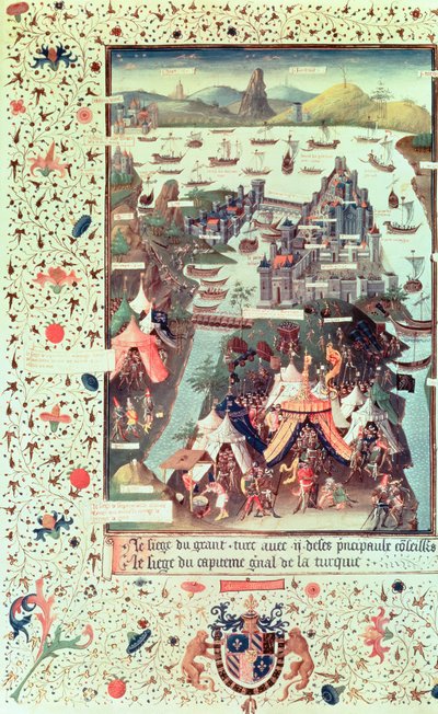 Ms Fr 9087 f.207v Konstantinopolin piiritys vuonna 1453, Bertrandon de la Broquieren teoksesta Le Voyage dOutremer, n. 1450-75 tekijältä French School