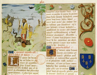 Ms Fr 9197 Fol.49 Apollo tappaa Pythonin, Livre des Eschecs DAmour tekijältä French School
