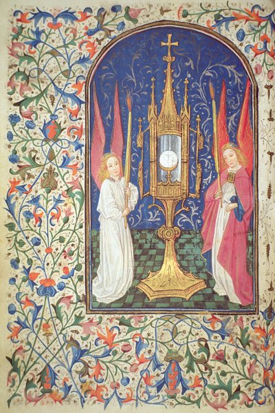 Ms Gen 288 f.38v Pyhä sakramentti ja kaksi enkeliä, n. 1460 tekijältä French School