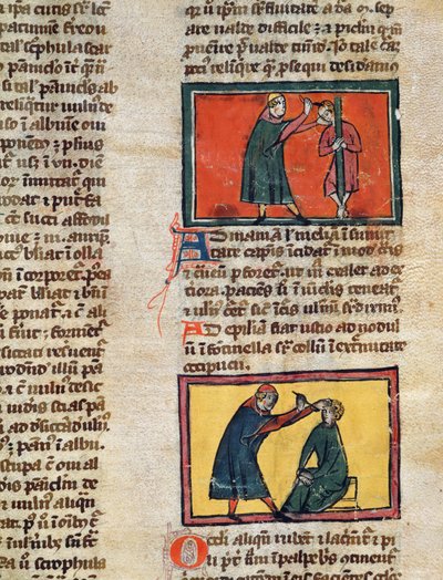 Ms H 89 fol.3 Lääkärit, jotka hoitavat sairaita, Rogier de Salernen kirjasta Book of Surgery tekijältä French School