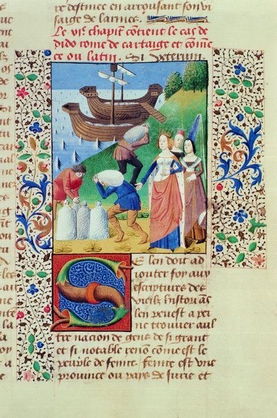 Ms Hunter 208 f.67r Dido aloittamassa Sychaeus Treasurea, elokuvasta The Fall of Princes, kirjoittanut Giovanni Boccaccio (1313-75) 1472 tekijältä French School