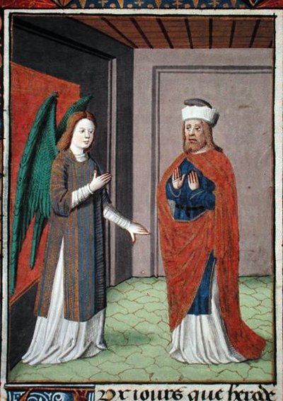Ms Hunter 368 f.17v Angel, n. 1460 (vellum) tekijältä French School