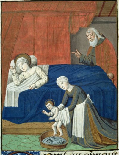 Ms Hunter 36 f.10v Siunatun Neitsyt Marian syntymä, Vita Christi, Ludolf Saksilainen, n. 1300-7778 tekijältä French School